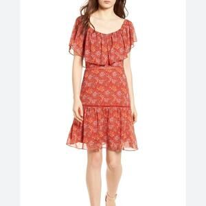 Rebecca Minkoff Lynne Dress Floral Tiered Ruffle Dress Cold Shoulder Cutout Mini